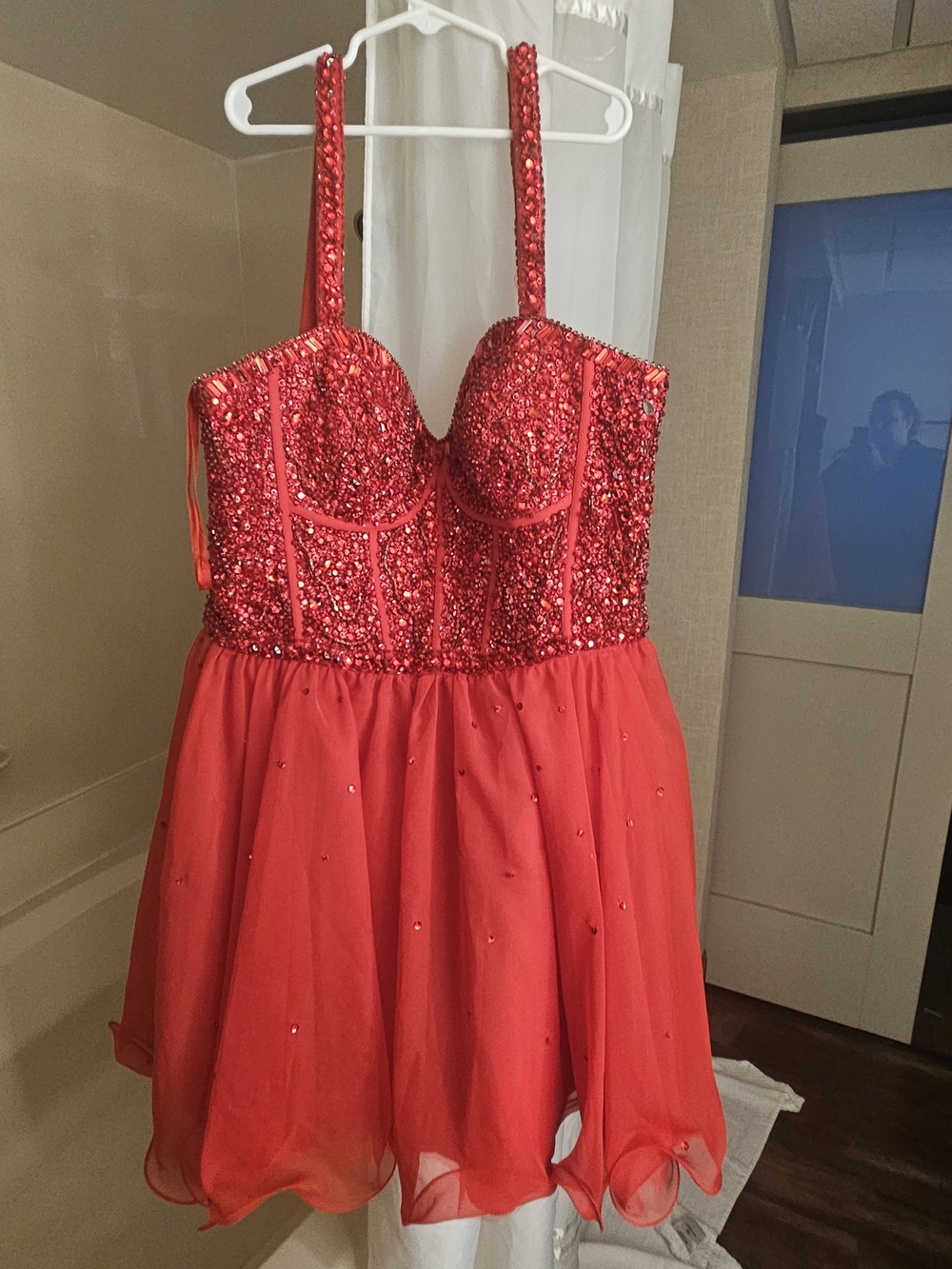Red Sequin Party Dress with Straps